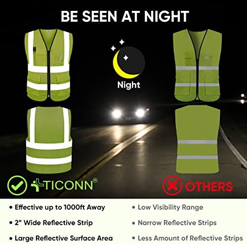 TICONN Reflective Safety Vest High Visibility Class II Mesh Vest for Women & Men Meets ANSI Standards - Image 3