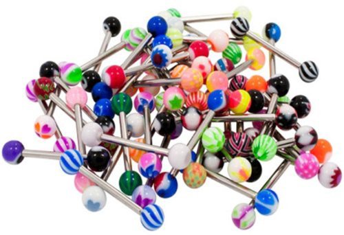 14G Stainless Steel Barbells 100 Pcs Mixed Color Tongue Rings