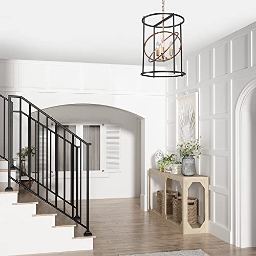 Modern Black and Gold Chandelier, 3-Light Slender Drum Pendant Lighting Fixture, Height Adjustable for Dining Room, Bedroom, Kitchen Island, Foyer, Entryway, 14”D x 18”H - Image 5