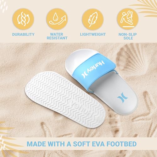 Image of Hurley Kids NAIA Slides Adjustable Strap Slip-On Sandals Indoor and Outdoor EVA Footbed Shower Slides for Girls and Boys