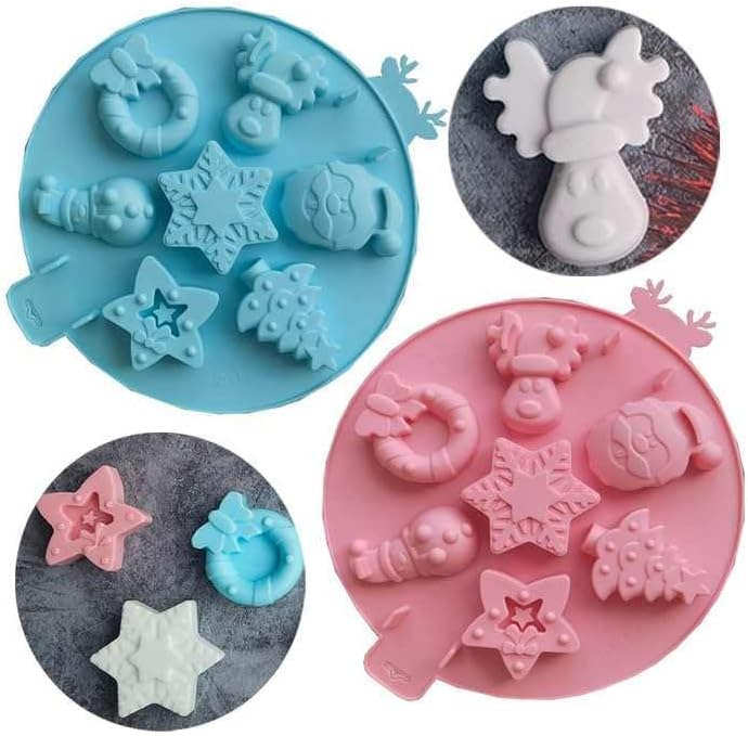 Christmas Silicone Mold with 7 Cavities – Snowflake, Snowman, Tree, Star, Reindeer, Santa & Wreath Shapes – Candy, Chocolate, Jelly, Fondant, Soap & Candle Making Mould
