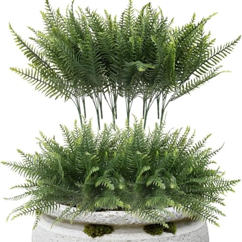 Mcnhbdgg 12 Helechos Artificiales Resistentes A los Rayos UV para Decoración de Exteriores e Interiores, Vegetación Artificial para Jardín, Porche y Patio (Verde)