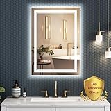 SOGOLINE Bathroom Mirror with Lights, 20x28 Inch Led Mirror for Bathroom - Defogger, Dimmable, 3 Colors, Shatter-Proof Ultra Bright Tempered Glass, Horizontal & Vertical Mount, Memory Function
