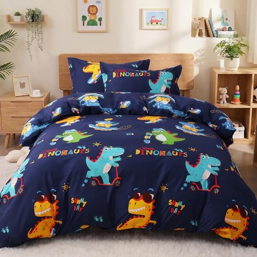 JSD Navy Blue Dinosaur Kids Duvet Cover Set Queen Size