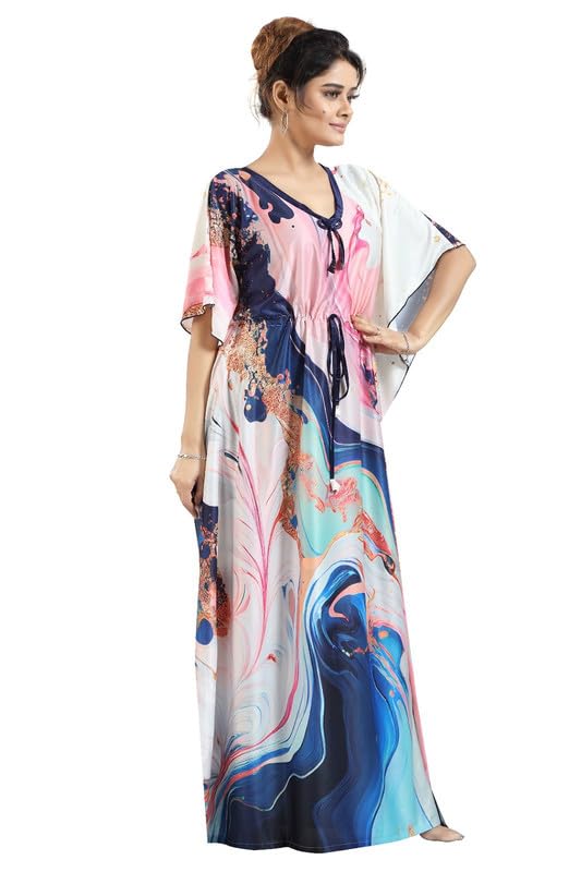 Image of Women's- Kaftan /Nighty /Maxi /Gown /Nightdress /Nightwear Serena Fabric- V-Neck Floral Print