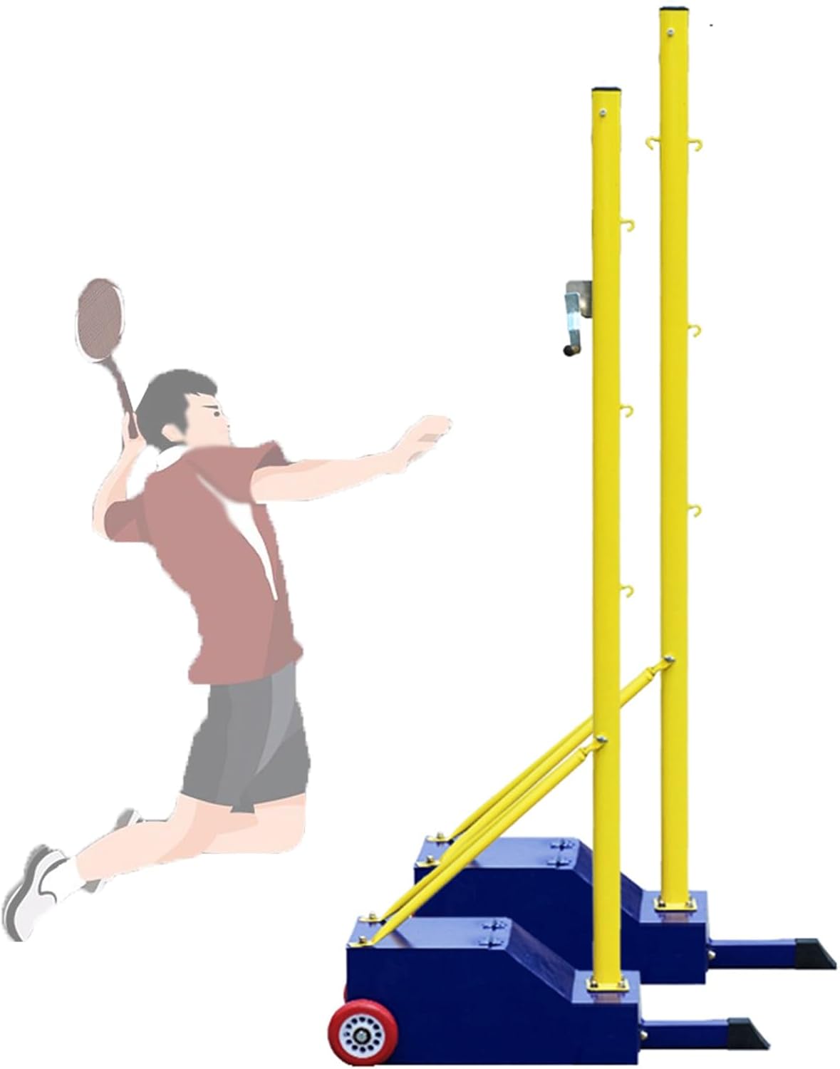 Badminton Net Stand,Indoor Outdoor Volleyball Poles,155cm Badminton Net Frame Poles,with Grid and Silent Wheels,Sports Training Equipment for Ballpark Beach Driveway