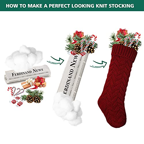 Libwys Knit Christmas Stockings With Name Tags, 4 Pack 18" Large Cable Xmas Stockings Classic Burgundy Red Ivory White Chunky Hand Stockings #TOP5