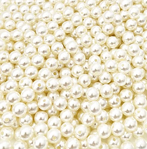 LOLASATURDAYS 1800pcs 8mm White Pearl Beads for Jewelry Making and Crafting, Bulk Pearls and Bead Filler