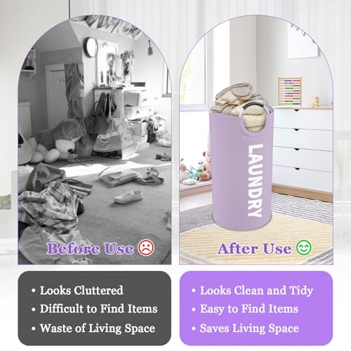 Image of 2Pack 95L Purple Collapsible Laundry Basket for Students, Large Laundry Hamper with Handles, Portable Dirty Clothes Hamper, 600D Oxford Fabric Storgae Basket for Bathroom, Dorm