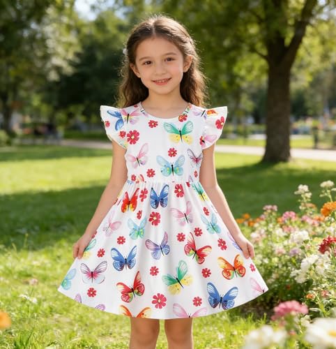Image of Toddler Little Girls Casual Dresses Short Sleeve Crew Neck Graphic Cartoon Dress for 2-8 Years