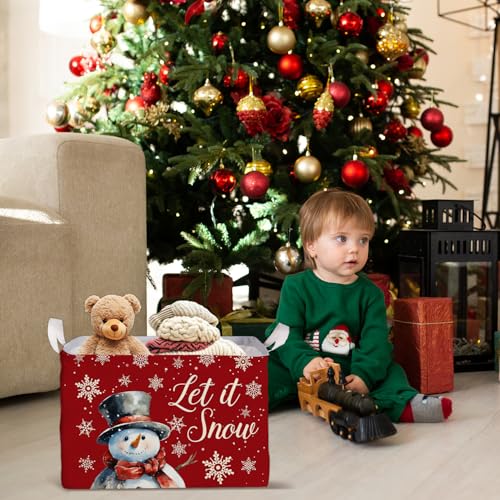 Image of Merry Christmas Snowman Rectangular Basket,Waterproof Boxes with Handle, Toy Snowman Storage Box for Boys Girls, Merry Foldable Book Storage, Christmas Gifts Basket for Family, Christmas Party Decor