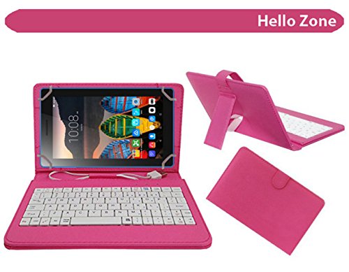 HELLO ZONE Exclusive 7� Inch USB Keyboard Tablet Case Cover Book Cover for Intex I-Buddy IN-7DD01 Tablet -Pink