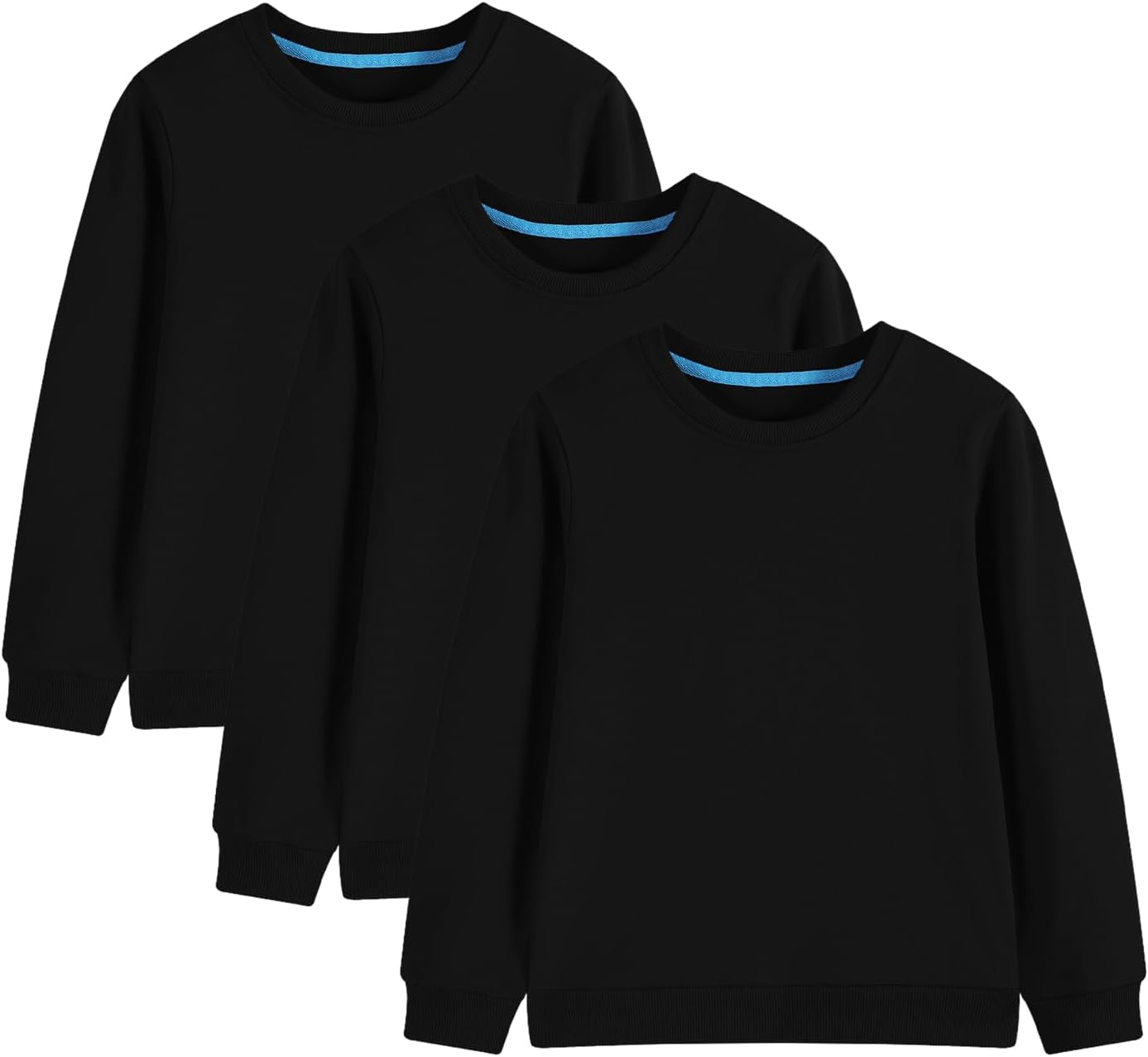 3-Pack Kids and Toddlers' Crewneck Sweatshirts Medium Weight Solid Long Sleeve Pullover Tops for Boys and Girls