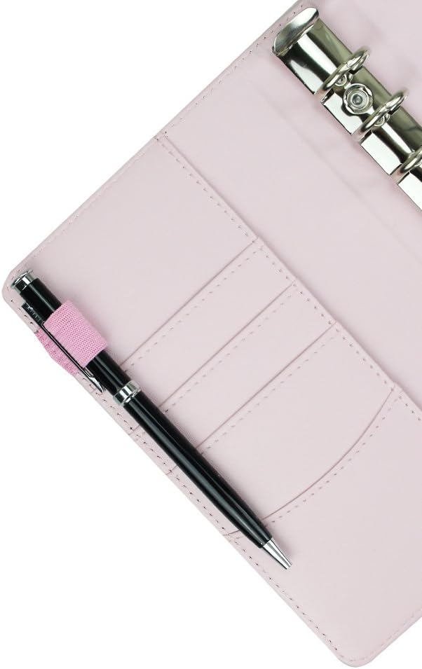 A6 PU Leather Notebook Binder,Refillable 6 Round Ring Binder Cover for A6 Filler Paper,Macaron Notebook Personal Planner Binder with Magnetic Buckle,Pink