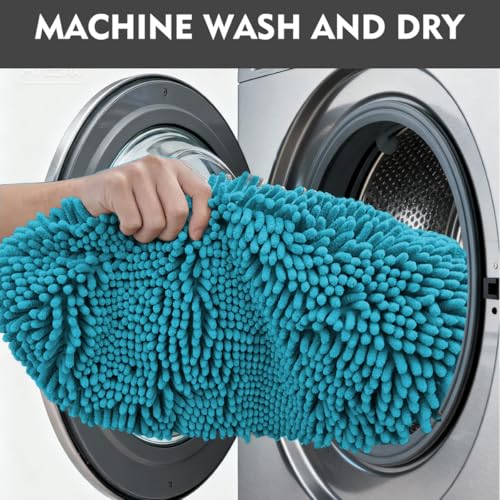 Image of Bathroom Rugs Bath Mats for Batroom Chenillen Bath Rug Set 3 Piece Non-Slip Bath Mats, Absorbent Shaggy Rugs, Machine Wash, Perfect Plush Bathroom Mats, Bathroom Carpets Set Teal Blue