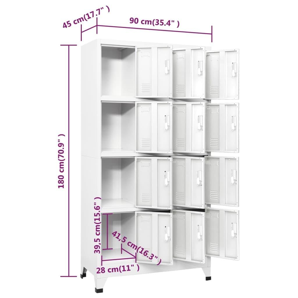 vidaXL Umkleideschrank mit 12 Fächern Lüftungsöffnungen Schließfachschrank Stahlschrank Schrank Wertfachschrank 90x45x180cm Grau Stahl