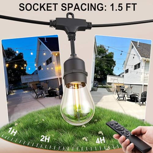 Outdoor String Lights 50FT 34 Bulbs(1.5 FT Apart) Remote lighting for Patio by SUFEIMAS - Used condition - Image 4