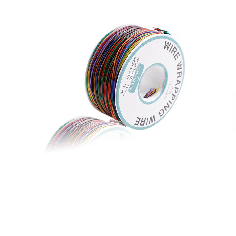 Treedix 800 ft 30 AWG 8 Colors Solder Copper Hookup Wire Wrapping Jumper Wire Core Tinned PVC Coated Tin Plated 105 Celsius Cable Roll