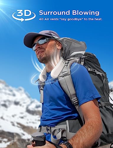 Lisen Neck Fan 2X Cooling Pads, Hands Free Neck Fan Air Conditioner, 1S Instant Cooling And 3 Speed Wind Adjustment Neck Cooler, 4000Mah Rechargeable Portable Neck Fan To Outdoor Travel Sports #TOP23