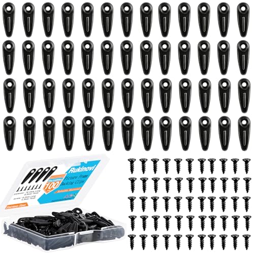 Rukinovi Picture Frame Backing Clips with Screws 100 Sets Black Durable Plastic Turn Button Backing Fasteners for Canvas Art Shadow Box Hanging Photos Pictures Framing Supplies (A-Black)