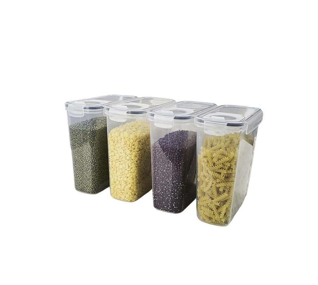 CIOIUGPIUK Food Storage Containers with Lids (4L, 4-Piece Set) – Airtight Plastic Containers for Storing Flour, Sugar, and Rice in the Kitchen and Pantry