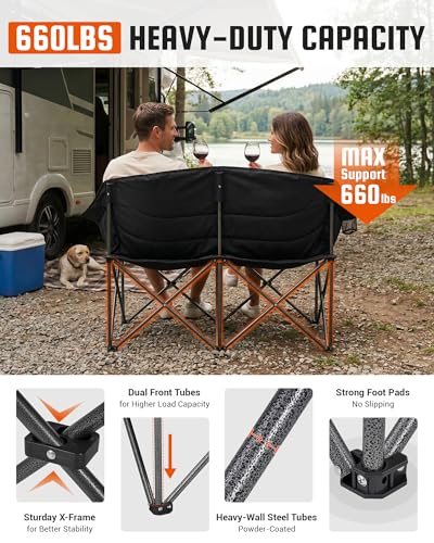 Image of KingCamp Double Camping Chair, Heavy Duty 660lbs Folding 2 Person Chair
