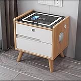 Practical Bedside Table with USB Interface, Smart nightstand with Wireless Charging, Modern Side Table with Bluetooth Speaker, with Fingerprint Lock, led Light, for Bedroom, Study Room (Color : Log c