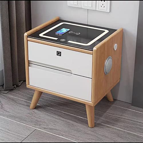 Practical Bedside Table with USB Interface, Smart nightstand with Wireless Charging, Modern Side Table with Bluetooth Speaker, with Fingerprint Lock, led Light, for Bedroom, Study Room (Color : Log c