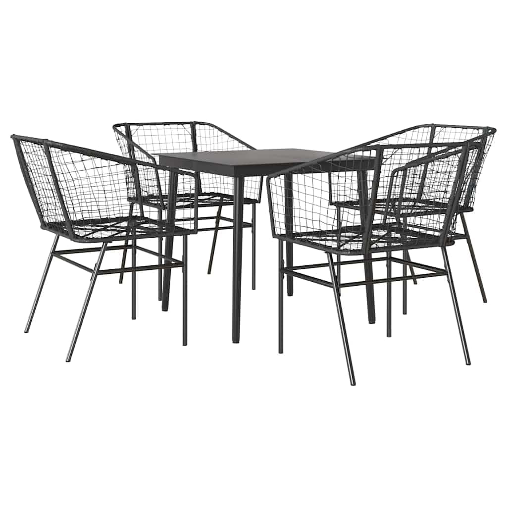 Ensemble à manger de jardin 5 pièces résine tressée noire et table en verre