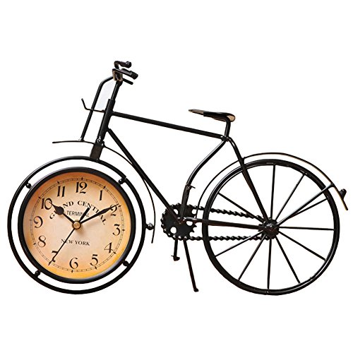 Neotend Desk Clock Vintage Table Bike Clock Desktop Silent Metal Clock For Office Bedroom Quartz Decor Black #TOP26