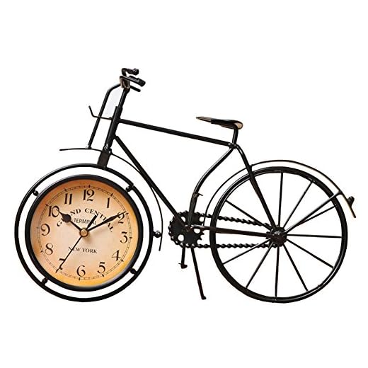 Desk Clock Vintage Table Bike Clock Desktop Silent Metal Clock for Office Bedroom Quartz Decor Black