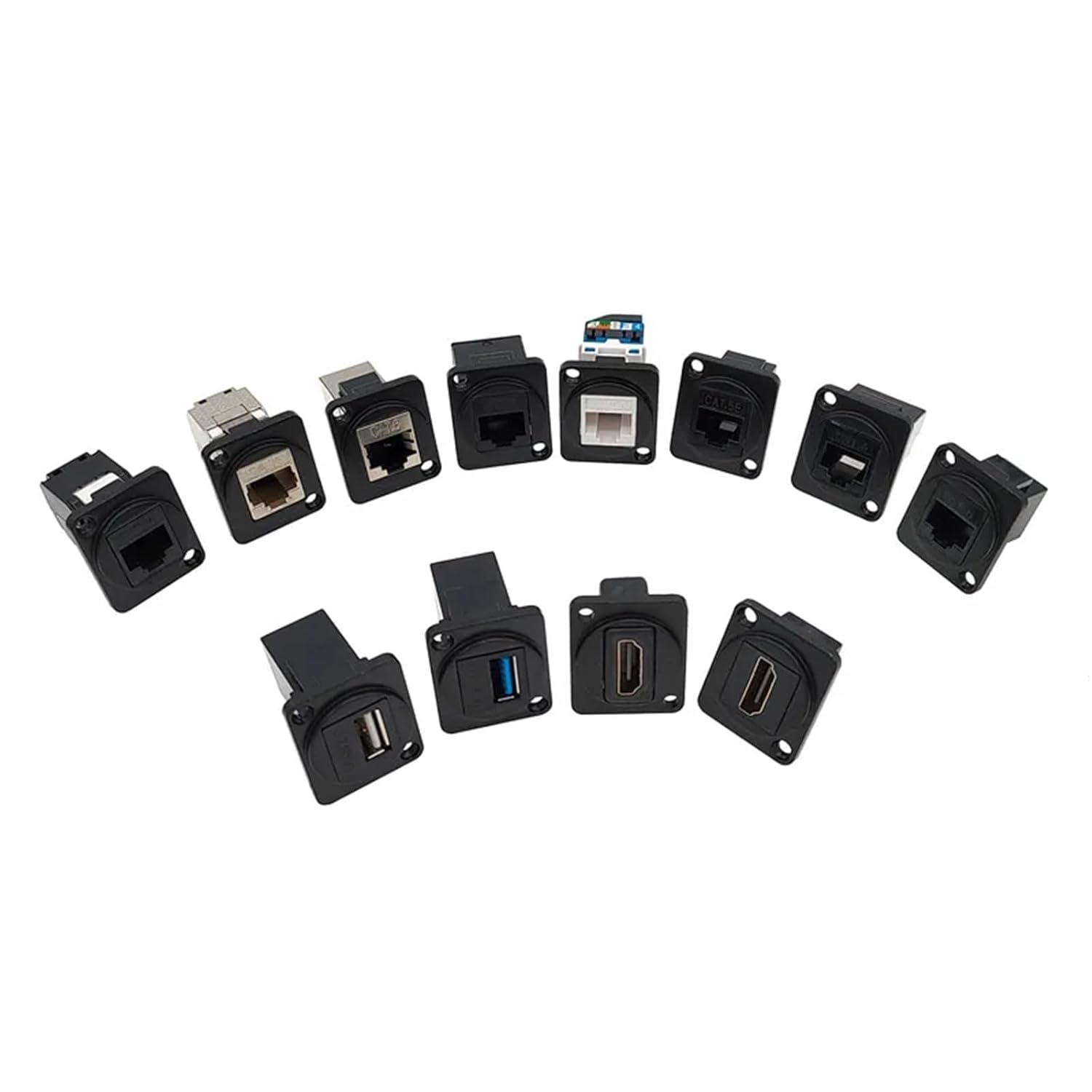 10Pcs D-Type Connector RJ45-CAT6 Ethernet Connection Panel Mount Socket Network CAT5E Connectors(Beige-Single)