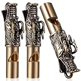 BUGUUYO 3 Stück Pack Messing Signalpfeifen mit Drachenkopf Multifunktions Überlebenspfeifen für Camping Wandern und Outdoor Tragbare Schlüsselanhänger