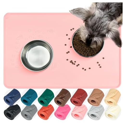 VIVAGLORY Dog Food Mat Flexmat Dog Bowl Mat, Placemat Food Tray with Raised Edges & Lip for Indoor Floor, Non Slip Waterproof Silicone Dish Placemat for Cat & Pet, S, Sakura Pink