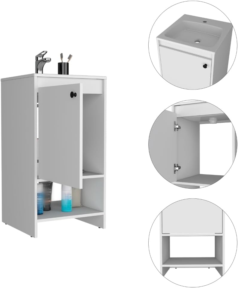 Bathroom Vanity, Single Door Cabinet, Two Shelves -White