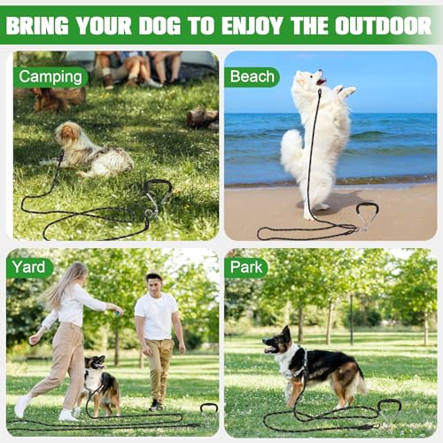 Image of Mihachi Dog Tie Out Stake and Long Dog Leash, Reflective Recall Training Lead Leash with Removable Handle,15.8in Ground Stake,Ideal for Yard, Camping and Beach,Suitable for Medium Dogs, Black 15FT