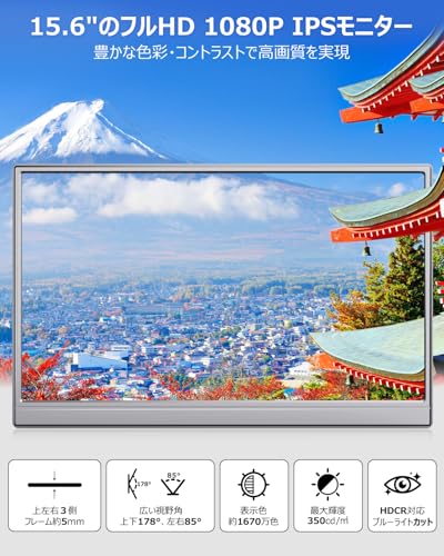 undefined Eleeyak モバイルモニター 【15.6インチ 1920*1080 フルHD】 キックスタンド型&保護カバー 薄型 軽量 モバイルディスプレイ IPS液晶パネル 非光沢 高輝度350nit ブルーカット ポータブルモニター Type-C ミニHDMIポート スピーカー内蔵 スマホ/PS4/XBOX/Switch/PC/Macなど対応(グレー) の商品画像 1