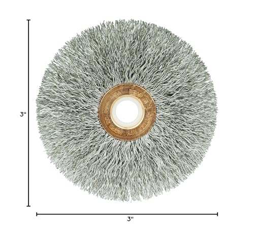 Image of Weiler 16963 3 inch Crimped Wire Wheel, .0118 inchStainless Steel Fill, 1 /2 inch-3 /8 inchArbor Hole, Made in the USA