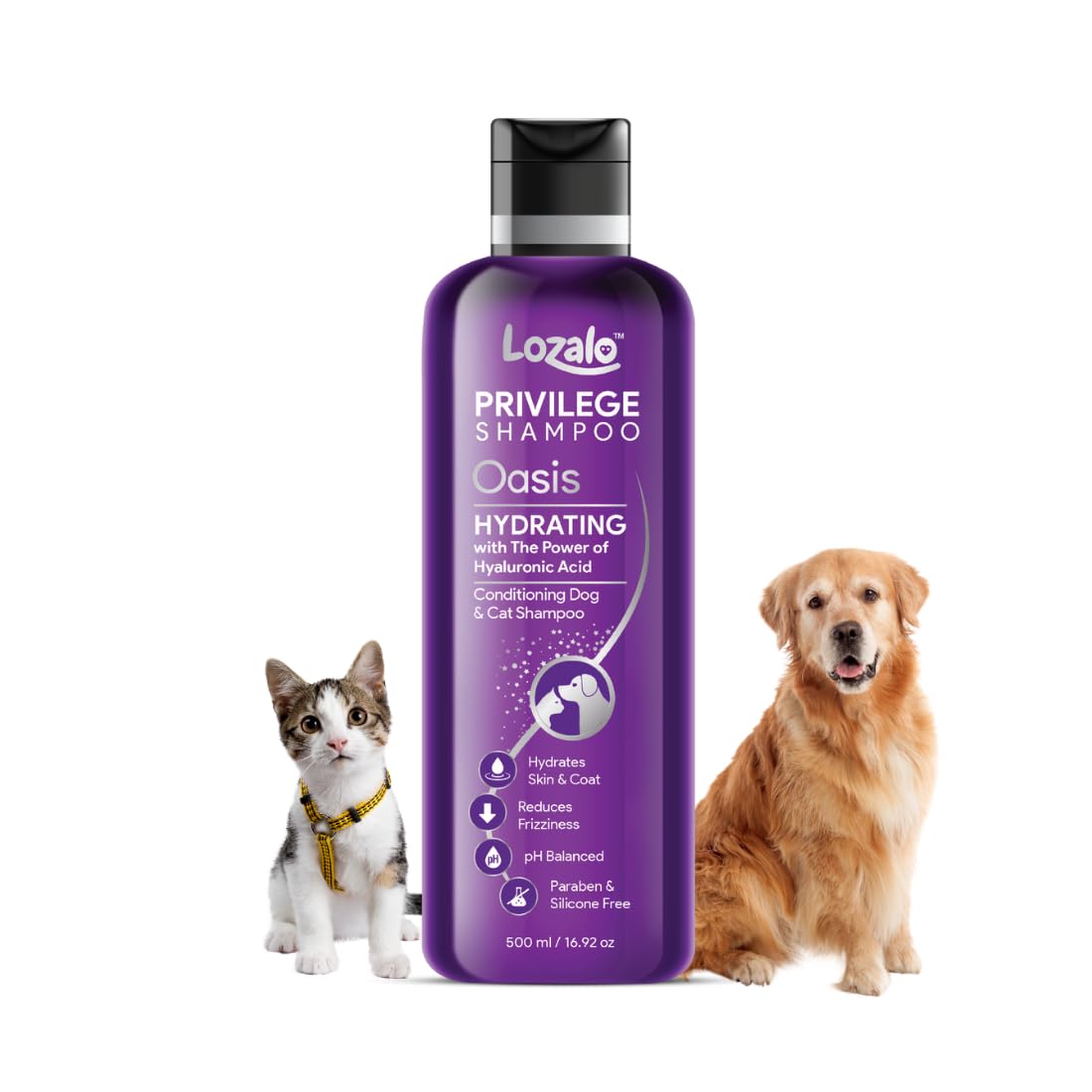 Lozalo Privilege Pet Conditioning Shampoo - 500 Milliliter, Oasis | Hydrating Shampoo with Hyaluronic Acid Coat Cleansing, Paraben Free for Dogs and Cats