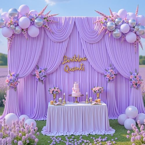 50x10ft Purple Backdrop Curtain for Parties Lavender Wrinkle Free Fabric Backdrop Curtain Wedding Photo Backdrop Drapes for Girls Baby Shower Bridal Shower Photography Lilac Back Drop 10 Panels 5x10FT