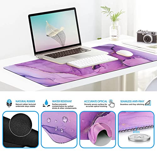 Icasso Desk Mat, Gaming Mouse Pad Wrist Support Set,4In1 Xxl Large Mousepad + Keyboard Wrist Rest+Mouse Wrist Rest+Coaster Set With Ergonomic Design For Home Office Table Computer-Purple Marble #TOP5