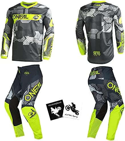 MX Outfit O'Neal Element Camo Neon Yellow Men (W32/Medium) Protective Jersey Pants riding bundle motocross MX off-road dirt bike package