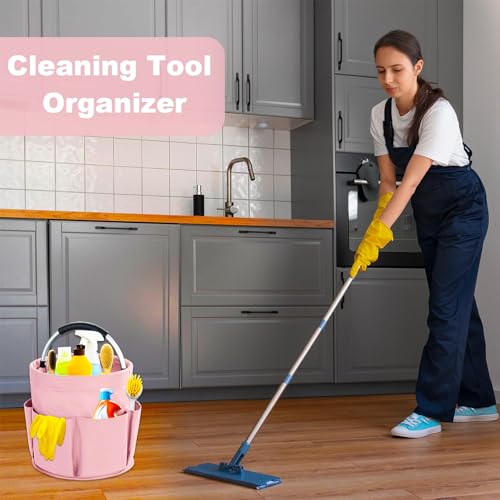 GmwyCzV Putzmittel Organizer, Tragbar Faltbarer Putztasche, Putzmittel Aufbewahrung mit Griff und Sechs Tasche, Universal Reinigungs-Caddy, für Innenbereich, Garten, Badezimmer, Rosa