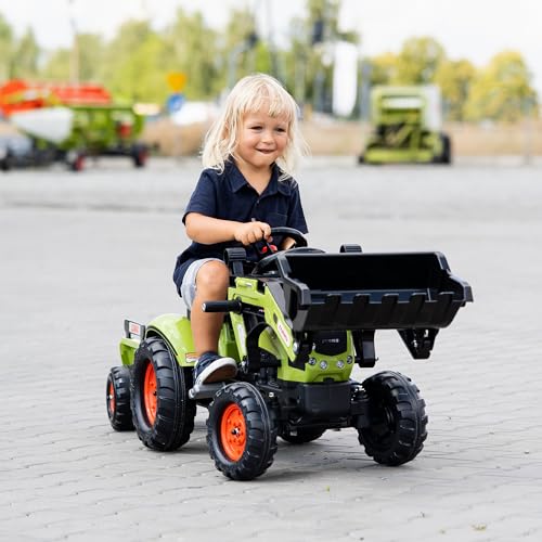 Falk Claas Kinder-Baggerlader mit Anhänger & Hupe I Pedaltraktor Arion 410 Replik I ab 2 Jahren I Outdoor Spielzeug für Jungen & Mädchen