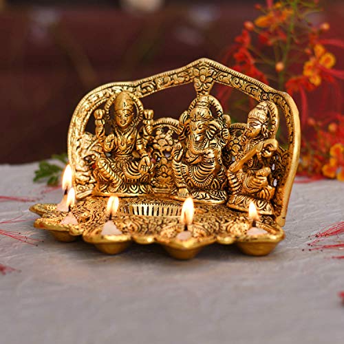 Cadeau de mariage traditionnel indien, trio de divinités hindoues avec lampe Deepam - 8