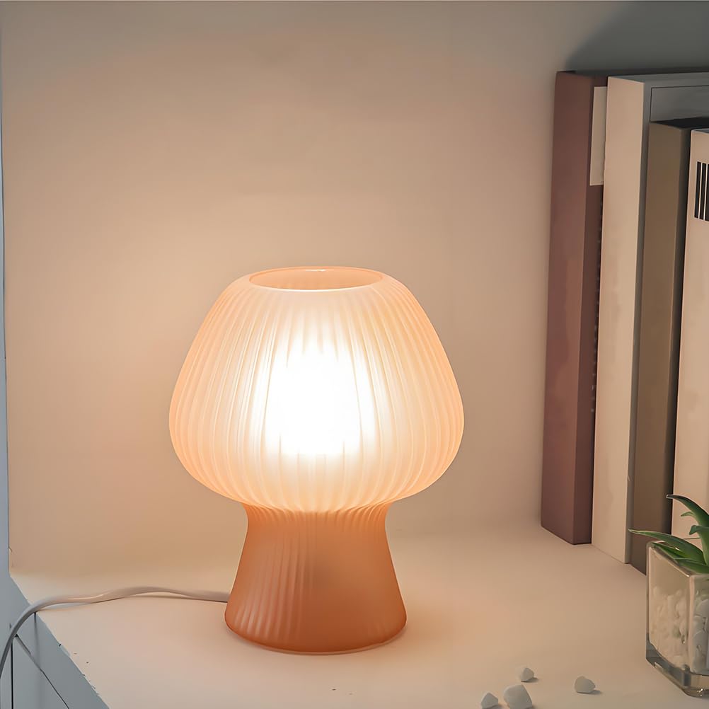 AoLa LED Pilzlampe Dimmbar Tischlampe mit Kabel und Schalter Pilzlampe Rosa Tischleuchte Glas Modern Design Nachttischlampe Deko Lampe 3000K-6000K für Wohnzimmer Schlafzimmer Studie