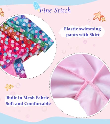 Image of Girls Long Sleeve Rashguard Half Zip Swimsuits UPF 50+ Two Piece Swim Sets with Hairband 5-12Y | Two Piece Swim Sets with Hairband