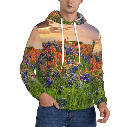 Sweat à capuche avec poche motif paysage Texas Bluebonnets pour homme
