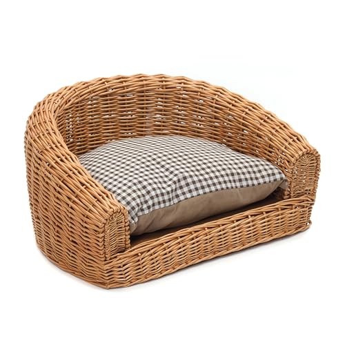 CREEDWOOD Tier Bett Prince | Weide, geflochten, 57x42cm | für kleine bis mittelgroße Hunde | Katzenbett, Hundekorb, Haustier Kuschelbett, Hundekissen, Katzenliege, Haustier Körbchen, Katzenkorb