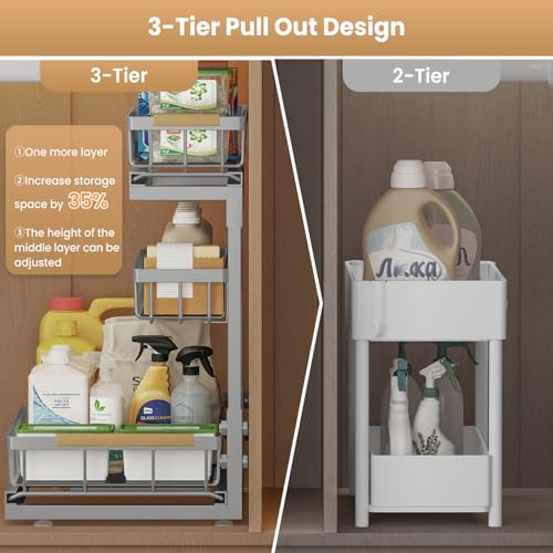 Image of Under Sink Organizer for Kitchen and Bathroom Cabinet Pull Out storage